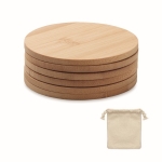 Set van 6 ronde bamboe onderzetters bedrukken met logo Bamboo kleur hout