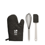 Set met 3 keukenaccessoires met logo Cook Mitt Set weergave met bedrukking