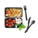 Dubbele kunststof lunchbox met scheider en bestek 1,36L Duo Gusto kleur zwart vierde weergave