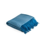 Dekens van acryl met zacht aanvoelende franjes 270 g/m2 Sofa kleur blauw