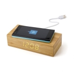 Bamboe draadloze oplader met geïntegreerde LED Desk Clock kleur hout tweede weergave