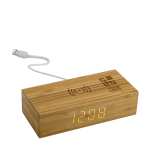 Bamboe draadloze oplader met geïntegreerde LED Desk Clock kleur hout met jouw bedrukking