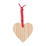 Hartvormig houten ornament met rood lint Heart kleur bruin eerste weergave