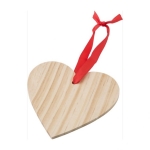 Hartvormig houten ornament met rood lint Heart kleur bruin tweede weergave