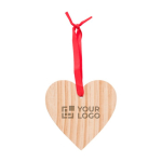 Hartvormig houten ornament met rood lint Heart kleur bruin met jouw bedrukking