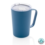 Thermosbeker van gerecycled staal met handvat 420 ml Premium Recycled kleur blauw