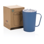 Thermosbeker van gerecycled staal met handvat 420 ml Premium Recycled kleur blauw weergave met doos