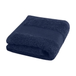 Gekleurde katoenen badhanddoek met logo 30x50cm en 450 g/m2 Soft Guest kleur marineblauw