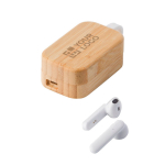 Bluetooth 5.0-koptelefoon met bamboe hoesje Bamboo Air kleur wit met jouw bedrukking