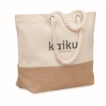 Canvas tas met trekkoordhandvatten en jute basis 280 g/m2 Seaside kleur beige hoofdweergave