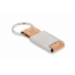 Metalen rechthoekige sleutelhanger met kurkstrip Metal Cork kleur beige