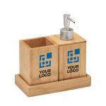 Set van 3 bamboe badkameraccessoires met logo Home kleur hout weergave met bedrukking