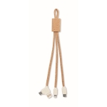 Bedrukte kurken oplaadkabel met drie aansluitingen Cable Cork kleur beige