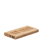 Powerbank met bamboe behuizing en 4.000 mAh Powercard Bamboo Plus weergave met bedrukking