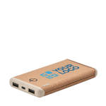 Powerbank met kurkbehuizing 10.000 mAh EcoDesign weergave met bedrukking