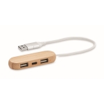 USB-hub met 3 poorten in bamboe behuizing met kabels Three kleur hout