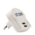 Skross Europese oplaadstekker met 2 poorten USB CHARGER weergave met bedrukking