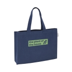 Tas van gerecycled katoen met lange hengsels 280 g/m2 kleur blauw afbeelding met logo