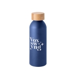 Aluminium fles met bamboe dekstel en matte afwerking 500ml kleur marineblauw afbeelding met logo