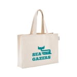 Praktische tas van gerecycled katoen en lange hengsels 280 g/m2 kleur naturel afbeelding met logo