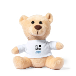 Zachte teddybeer met wit t-shirt bedrukken Kiddo met jouw bedrukking