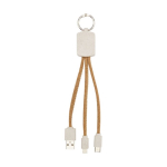 Stro en kurk 3-in-1 sleutelhanger oplaadkabel Straw & Cork kleur naturel tweede weergave achterkant