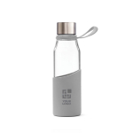 Fles van borosilicaatglas met hoes 550 ml Crystal Sporty Strap kleur grijs met afdrukgebied