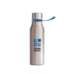 Roestvrijstalen fles met logo met gekleurde band 550ml Sporty Strap kleur blauw met afdrukgebied