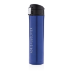 RVS thermoskan met snelsluiting 450ml Exclusive kleur blauw weergave met logo