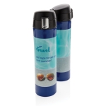 RVS thermoskan met snelsluiting 450ml Exclusive kleur blauw tweede weergave met logo