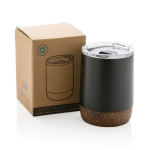 Compacte thermosbeker met kurkbodem 180ml Eco Cork Small kleur zwart weergave met doos