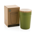 Gerecyclede plastic thermosbeker met bamboe deksel 300ml Ecobrew kleur donkergroen weergave met doos