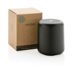 Draadloze speaker van gerecylcled materiaal EcoSound kleur zwart weergave met doos