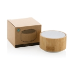 Bluetooth 4.1 speaker gemaakt van bamboe en gerecycled ABS EcoBamboo kleur wit weergave met doos