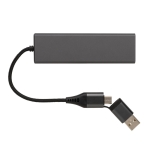 USB-hubs van gerecycled plastic met 4 poorten: 3 USB en 1 type C kleur donkergrijs derde weergave