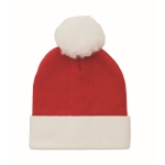 Gebreide kerstmuts met logo van PET-polyester met manchet en kwastje kleur rood