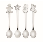 Set van 4 theelepels in kerstdesign met geschenkverpakking kleur mat zilver