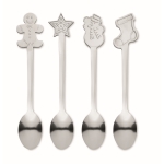 Set van 4 theelepels in kerstdesign met geschenkverpakking kleur mat zilver tweede weergave