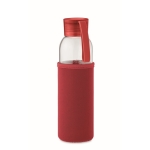 Bedrukte fles van gerecycled glas met deksel en anti-lekdop 500 ml kleur rood