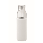 Bedrukte fles van gerecycled glas met deksel en anti-lekdop 500 ml kleur beige