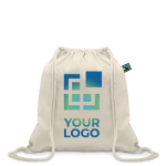 Katoenen rugzak met logo 180 g/m2 9 kg Dun FairTrade kleur beige weergave met bedrukking