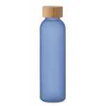 Gekleurde glazen fles met matte afwerking en bamboe dop 500ml kleur doorzichtig blauw