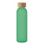 Gekleurde glazen fles met matte afwerking en bamboe dop 500ml kleur doorzichtig groen