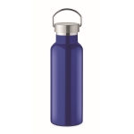 Anti-lek fles van gerecycled staal met handvatdop 500 ml kleur blauw