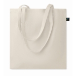 Fairtrade bedrukte katoenen tas met lange hengsels Fairtrade 140 g/m2 kleur beige