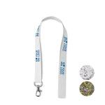 20 mm gerecycled papieren lanyard met logo en wilde bloemenzaden kleur wit weergave met bedrukking