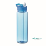 anti-lek drinkflessen bedrukken met rietje voor sport 650ml Tritan Renew™ kleur doorzichtig blauw