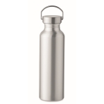 Drinkfles van gerecycled aluminium met anti-lekdop en handvat 500ml kleur mat zilver