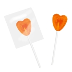 Gepersonaliseerde kleine hartvormige lolly met fruitsmaken kleur sinaasappel tweede weergave