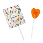 Gepersonaliseerde kleine hartvormige lolly met fruitsmaken kleur sinaasappel derde weergave